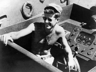JFK aboard the PT-109 in the South Pacific in 1943