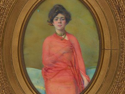 A 1910 watercolor portrait of Belle da Costa Greene by Laura Coombs Hills