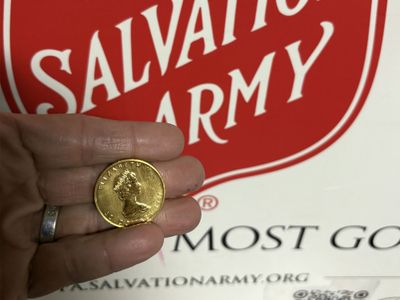Volunteers in Pennsylvania discovered a valuable Elizabeth II coin wrapped up in a dollar bill in one of their red kettles.