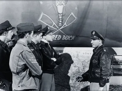 In 30 Seconds Over Tokyo, Spencer Tracy (at right) played Jimmy Doolittle, who led the April 1942 air raid.