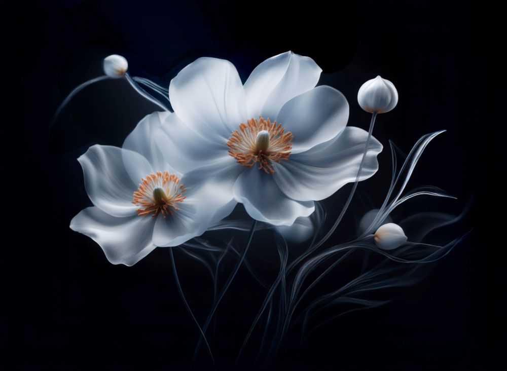 Delicate poppy blooms sway in the wind.