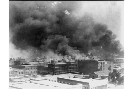 Smoke billows over Tulsa, Oklahoma in 1921.