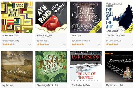 A selection of classic books available on Audible Stories