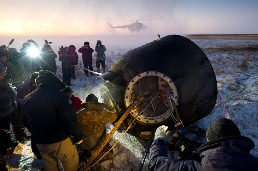 astronauts returning to steppe
