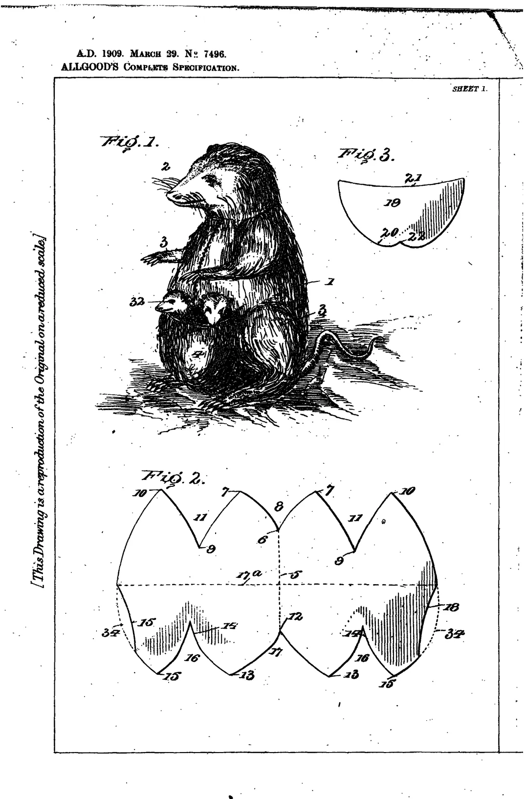 Allgood's patent for a Billy Possum toy