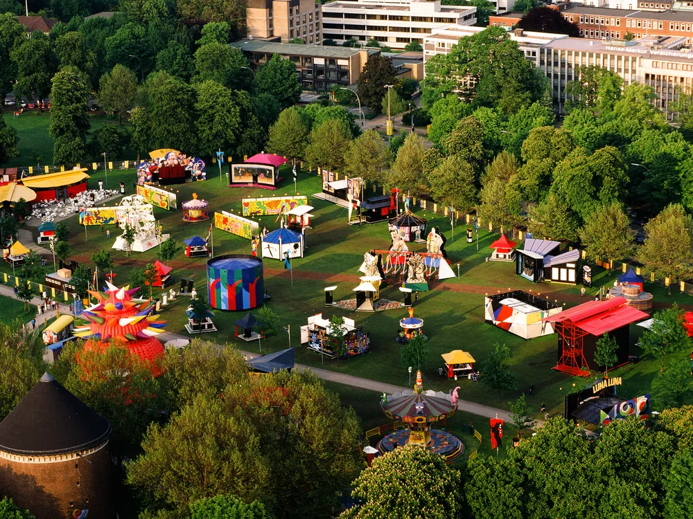 Aerial view of Luna Luna, Hamburg, Germany, 1987