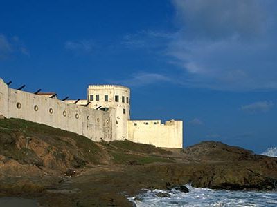 Cape Coast Castle is one of several Ghanaian colonial-era compounds in which captured Africans were held in dungeons during the slave trade era.