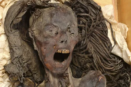 The mummy was preserved with her mouth wide open.