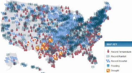 A map of extreme weather events in the United States, January to October 2011