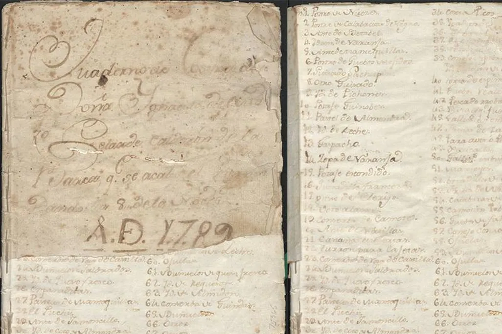 Mexican cookbook pages c. 1789