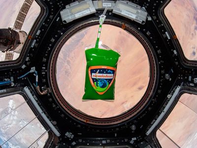Nickelodon's slime in Space in the cupola of the International Space Station.