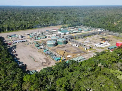 Aerial photo of the Tiputini Processing Center of state-owned Petroecuador in Yasuni National Park, northeastern Ecuador.&nbsp;