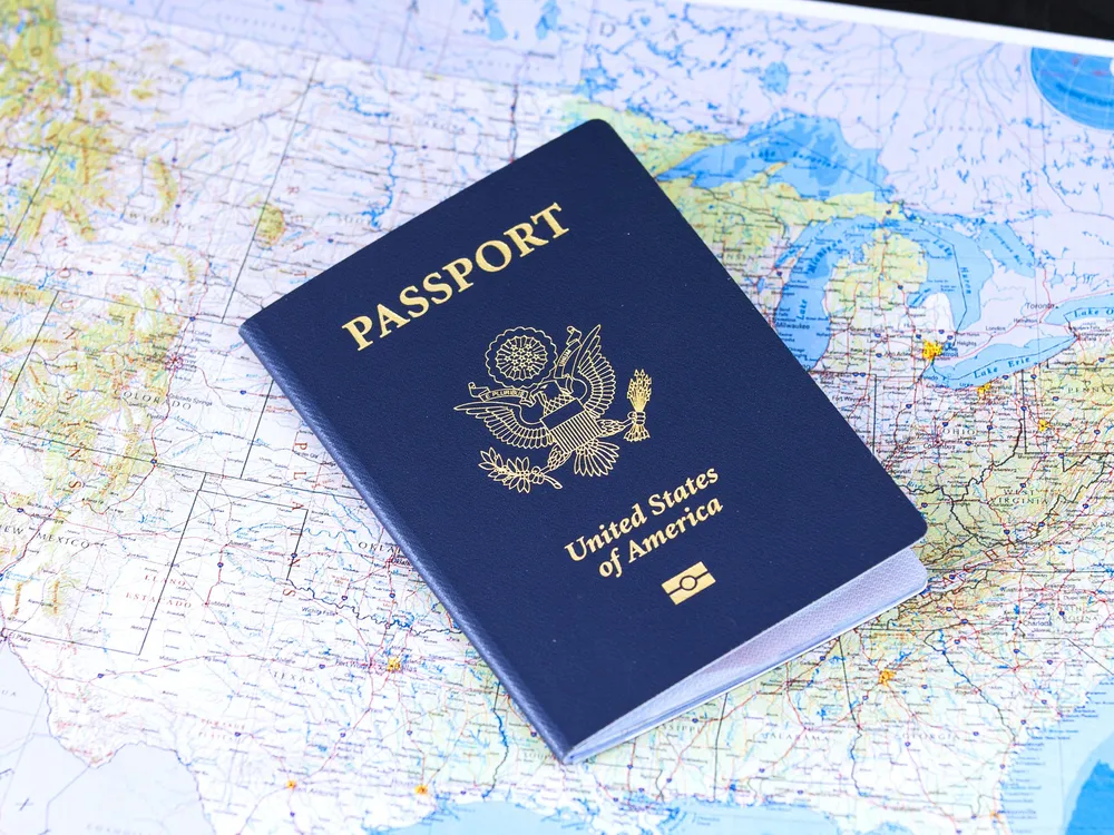 US passport on the map
