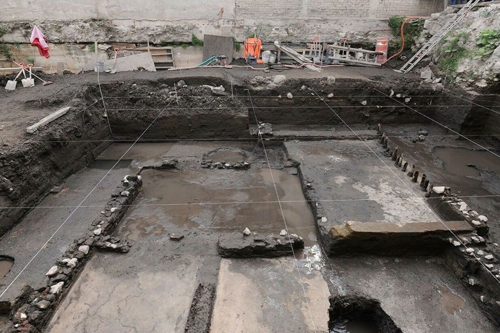 Overhead view of excavation site