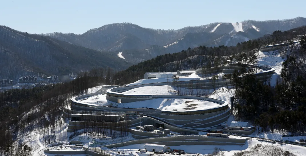 aerial view of covered Olympic sliding track