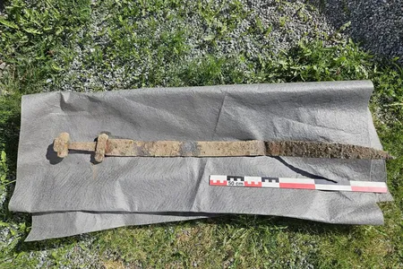 A 6-year-old boy found this single-edged sword in a field in southern Norway in April.