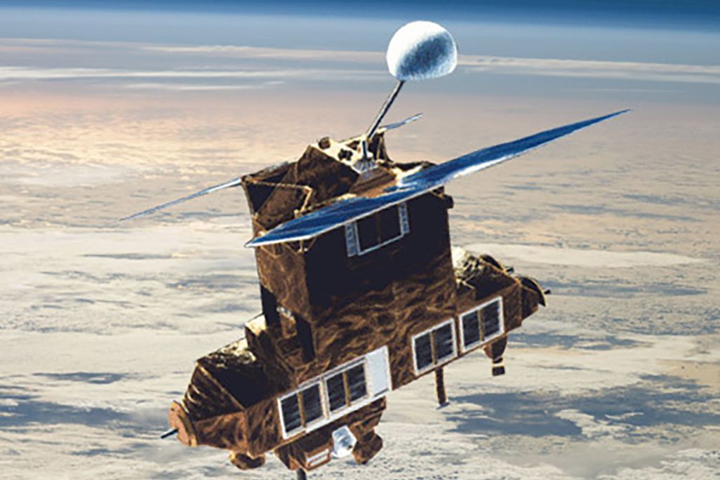 An artist's rendition of NASA's Earth Radiation Budget Satellite orbiting the Earth