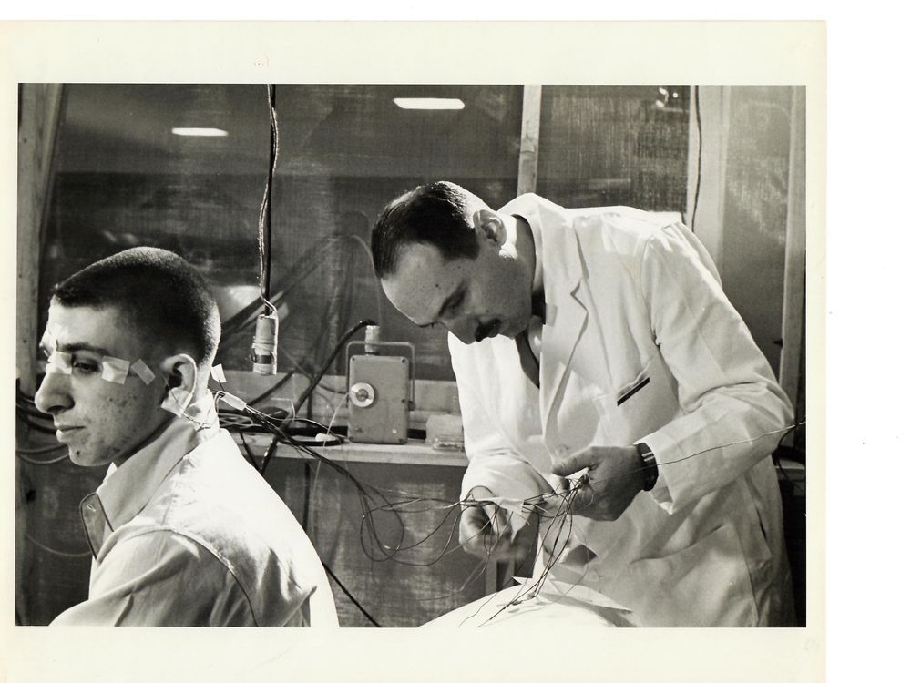 Neuroscientist Eugene Aserinsky performs a sleep experiment