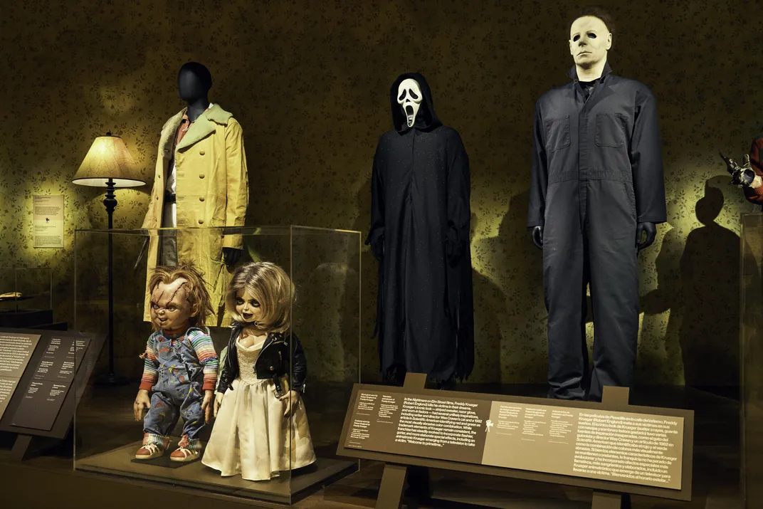 A display on slasher movie villains, including Ghostface and Michael Myers