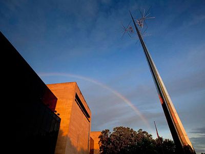 Photographer Eric Long captures a rainbow over the Air and Space Museum.