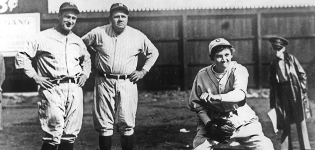 Jackie Mitchell, Lou Gehrig and Babe Ruth