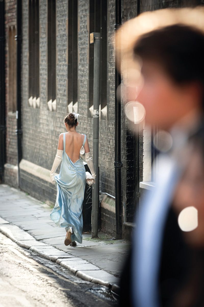 Woman in formal dress on the street