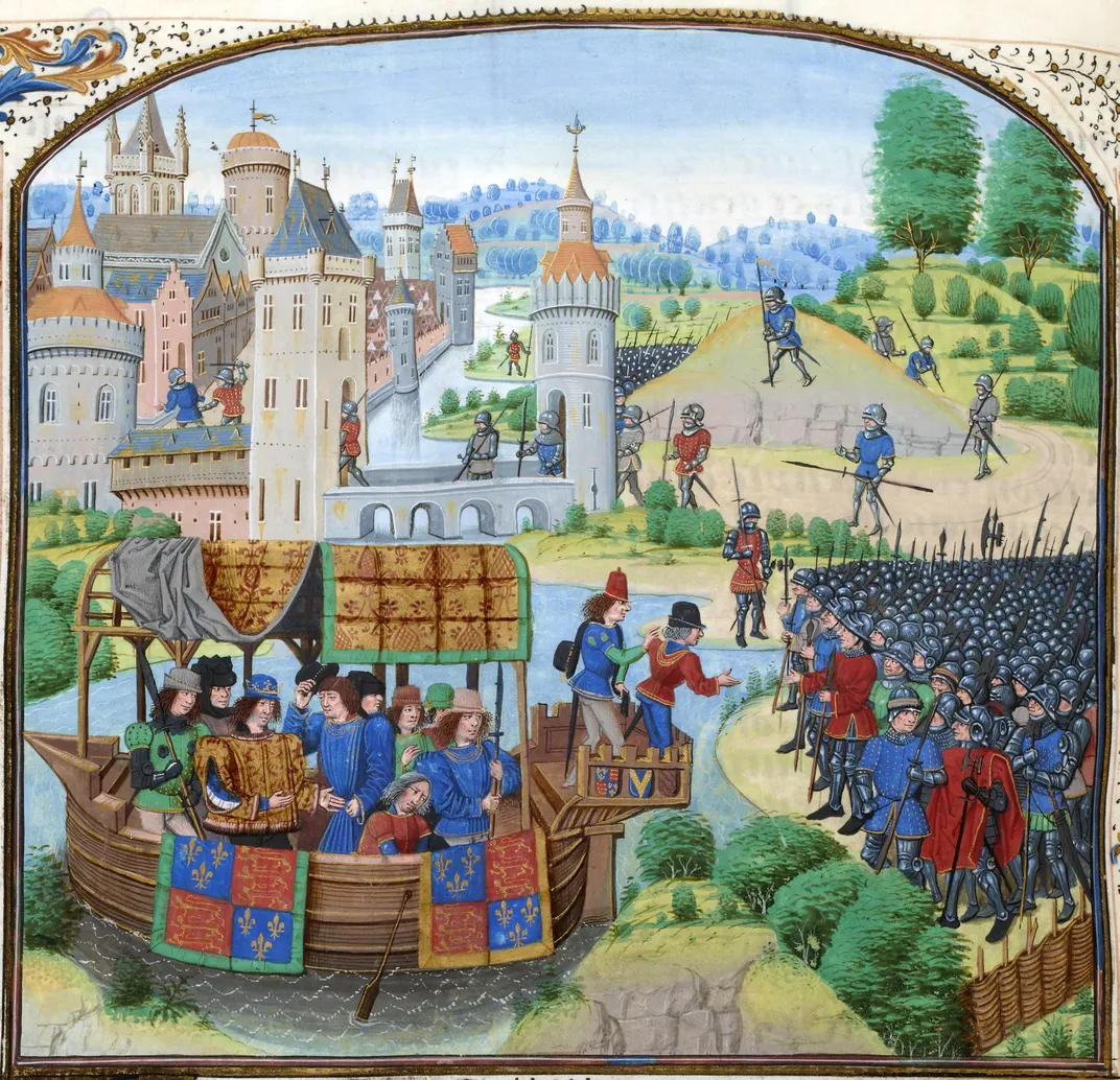 An illustration of Richard II preparing to meet the rebels during the Peasants' Revolt