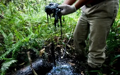 Not from the current spill, the Rainforest Action Network shows what they say is lasting damage from Ecuador’s long history of damage from oil production.