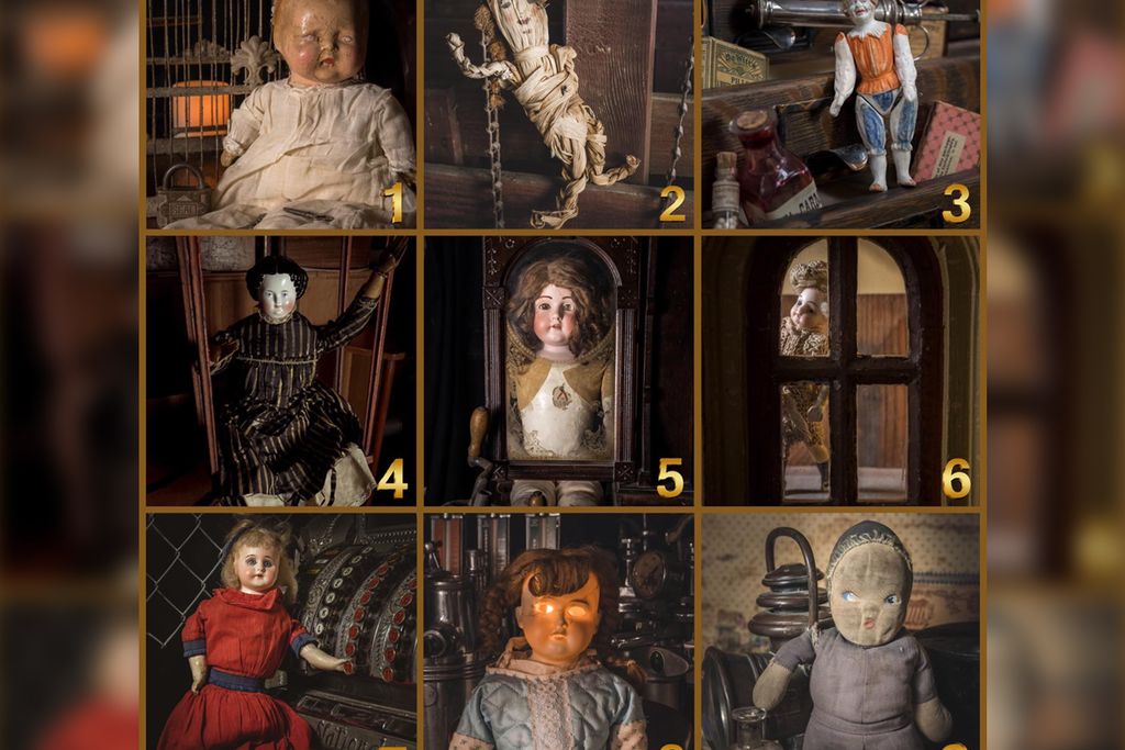 Collage of the nine creepy dolls competing for this year's title