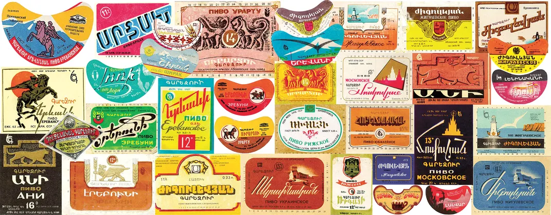 A compilation of Soviet and pre-Soviet Armenian beer labels