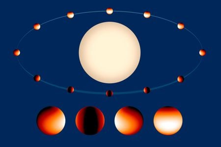 An artist's conception depicts WASP-43b's orbit around its star.