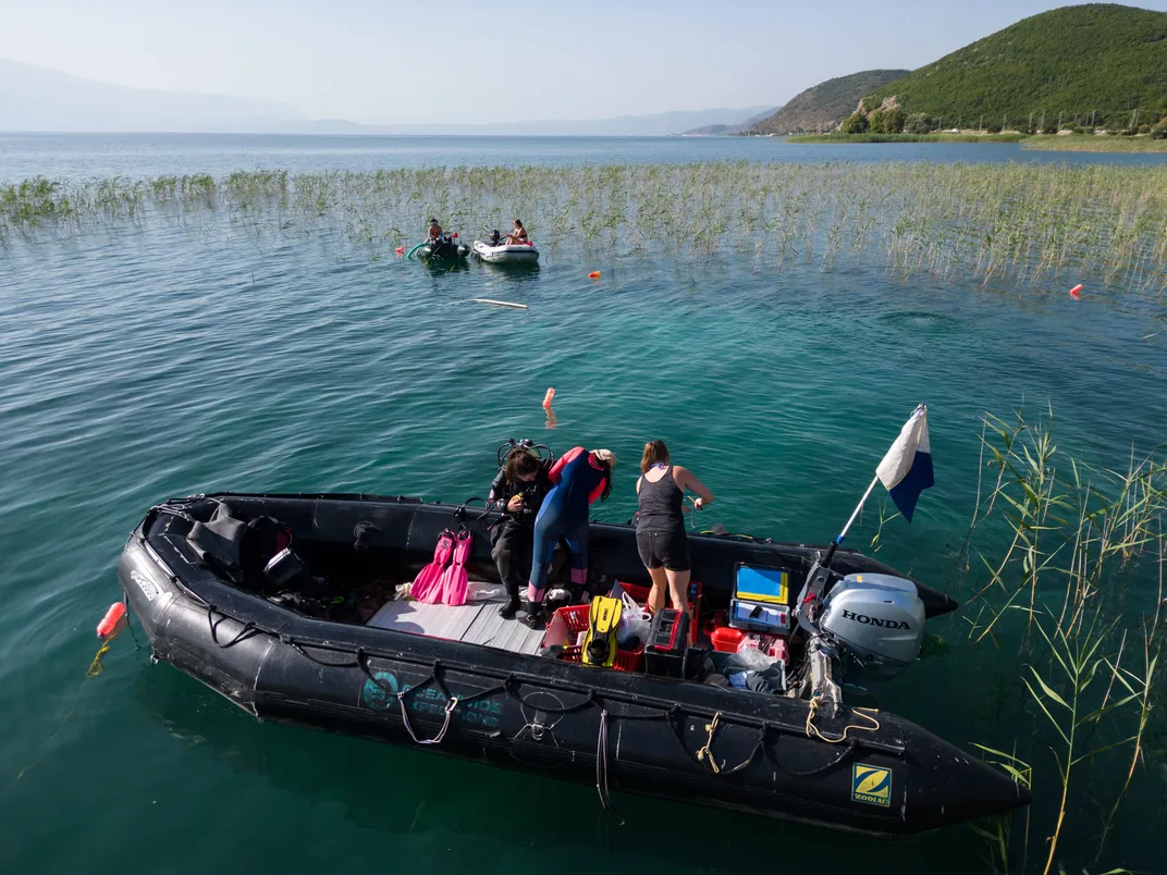 Researchers in a boat