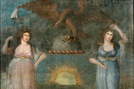 This painting, titled&nbsp;Excelsior, shows Liberty and Justice as allegorical figures. A new exhibition &ldquo;moves past symbolism to center the real expertise and labor of women who navigated a world of blurred allegiances to help found the United States,&rdquo; says Louise Mirrer, president and CEO of the New York Historical.