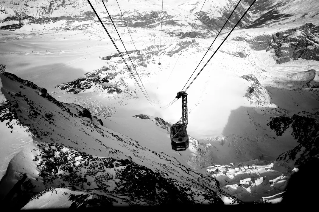 A gondola descends