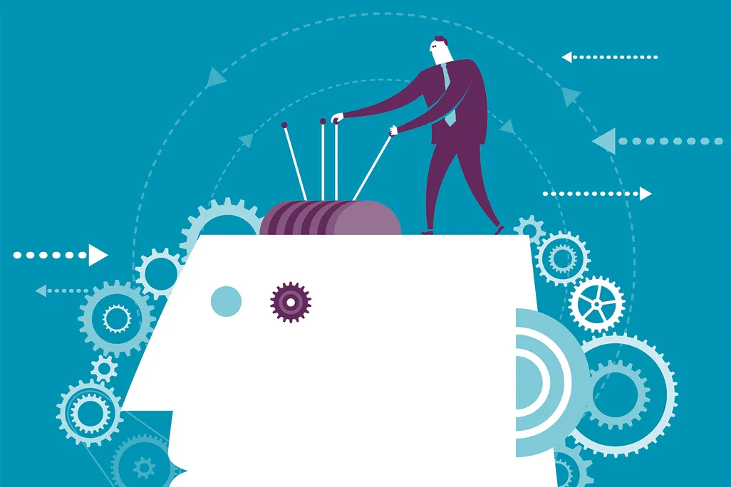 Illustration of Man Pulling Levers in a Head