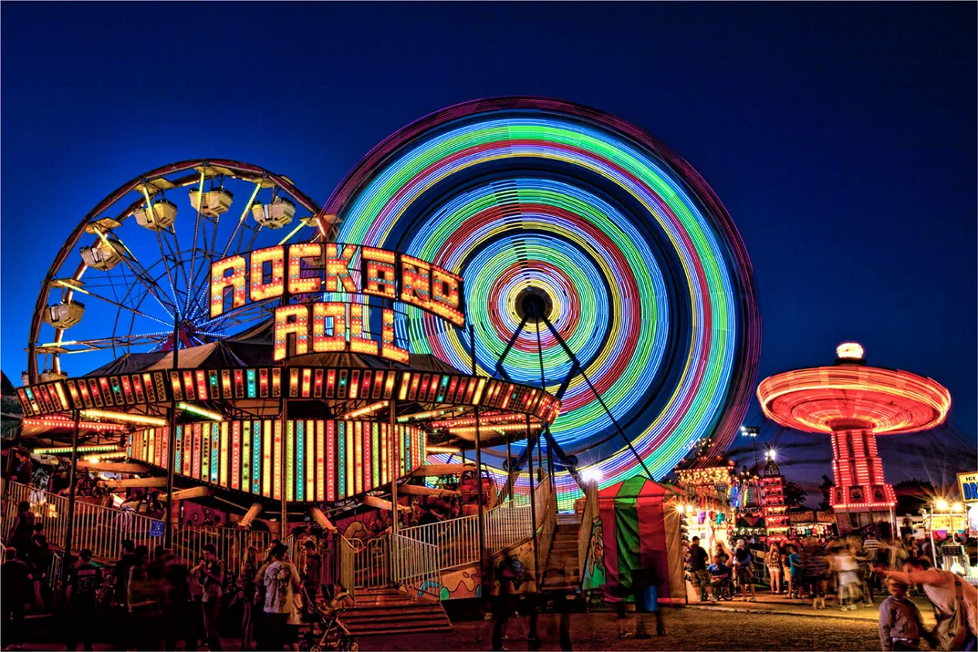 A neon carnival at night