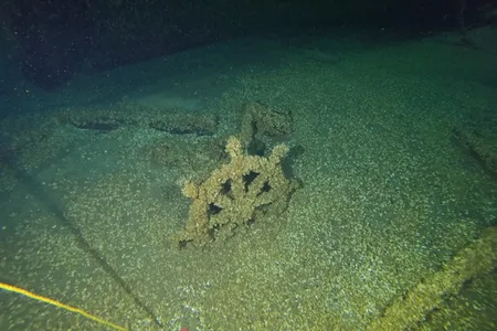 The wheel of the Trinidad, which sank off the coast of Wisconsin in Lake Michigan in 1881