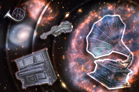 Just as songs repeat in choruses, formations in space take understandable shapes. Pictured here are the large Cartwheel galaxy and two smaller companion galaxies.