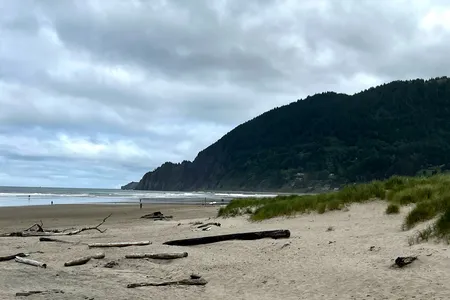 View of Nehalem Beach, where the ship was wrecked, with Neahkahnie Mountain in the distance