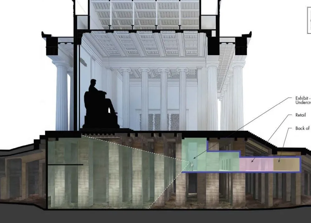 Cross-section view of Lincoln Memorial and undercroft