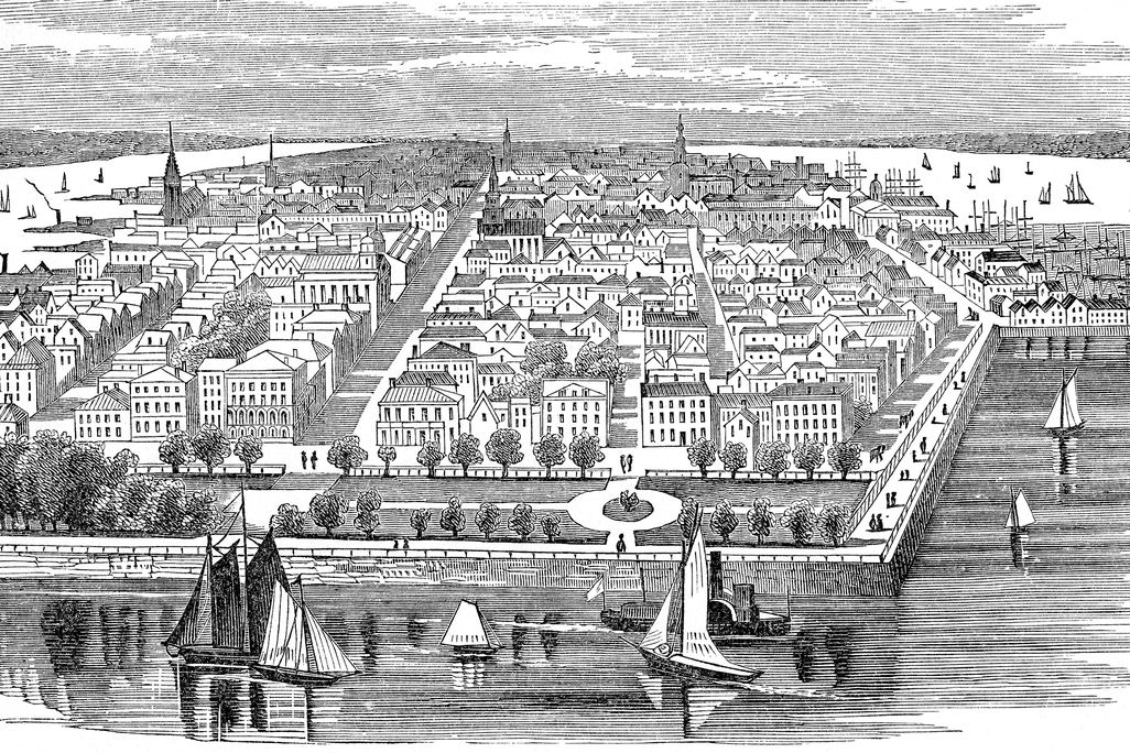 Charleston, South Carolina, was founded in 1670 and is the state's oldest city. The drawing depicts it in 1860.