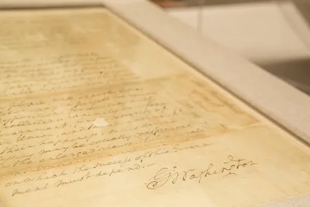 George Washington's handwritten inaugural speech, currently on display at the National Archives. 