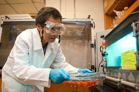 Haiqiang Chen tests his UV oven at the University of Delaware
