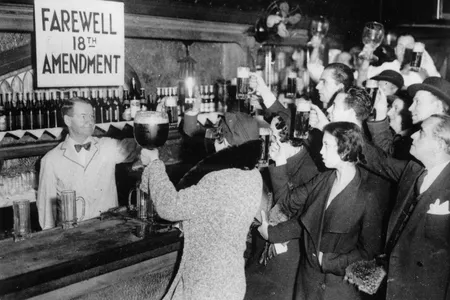 New Yorkers celebrate the end of Prohibition in 1933.