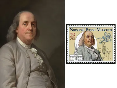 In &ldquo;Postage Pairings,&rdquo; from the National Portrait Gallery, host Kim Sajet speaks with the Smithsonian&#39;s Daniel Piazza, curator of philately, about postage stamps (left: 29c single, july 30, 1993) reproduced from portraits (right: Benjamin Franklin by Joseph Siffred Duplessis, c. 1785).