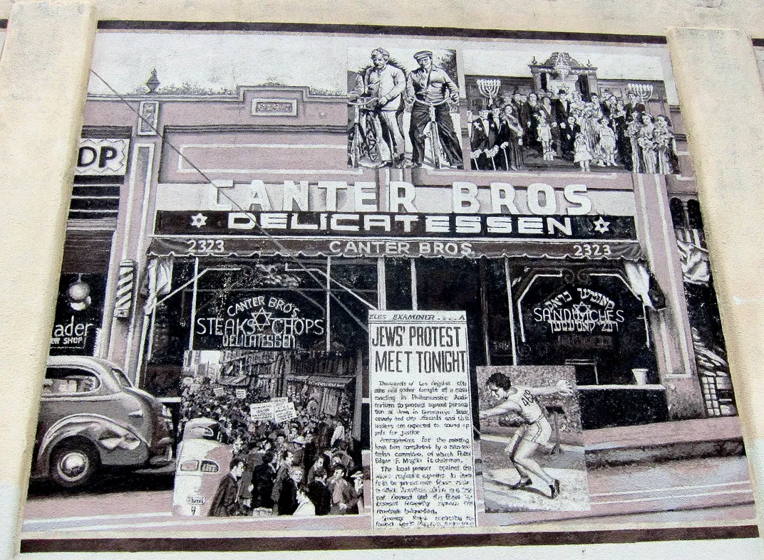 A mural panel outside of Canter's Deli