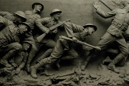 The massive sculpture by Sabin Howard consists of five tableaux about a U.S. soldier. This is &ldquo;Battle Scene.&rdquo;