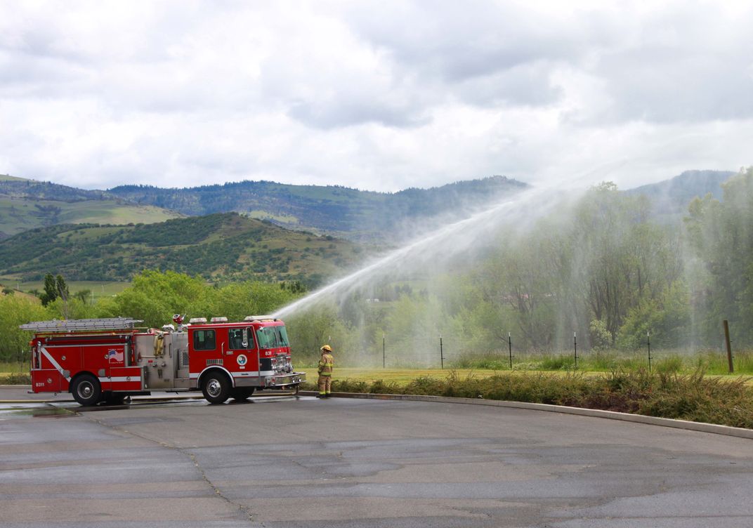 The local Phoenix Oregon fire fighters test the water pressure of the