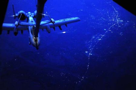 Over Afghanistan, an A-10 Thunderbolt II receives fuel from a KC-10 Extender Oct. 5, 2009. (U.S. Air Force photo/Staff Sgt. Michael B. Keller)