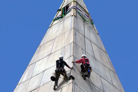 Repair crews inspect for damage after the 2011 Virginia earthquake.